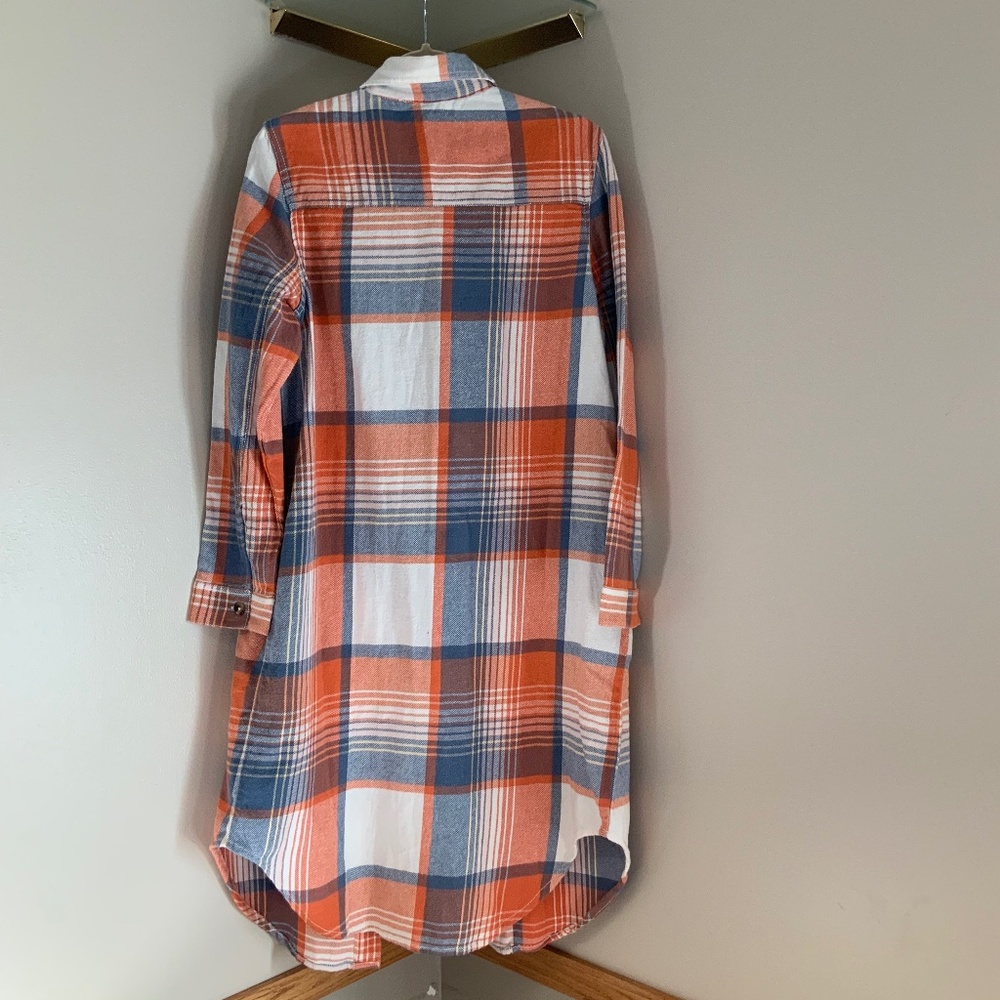 Sundance Orange Blue White Plaid M Long Shirt Dress or Jacket Coastal - Picture 3 of 10